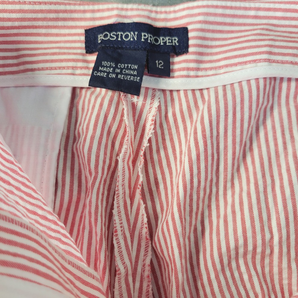 Boston Proper Red White Striped Seersucker Cropped Cuffed Pants Womens Size 12 - Picture 4 of 10